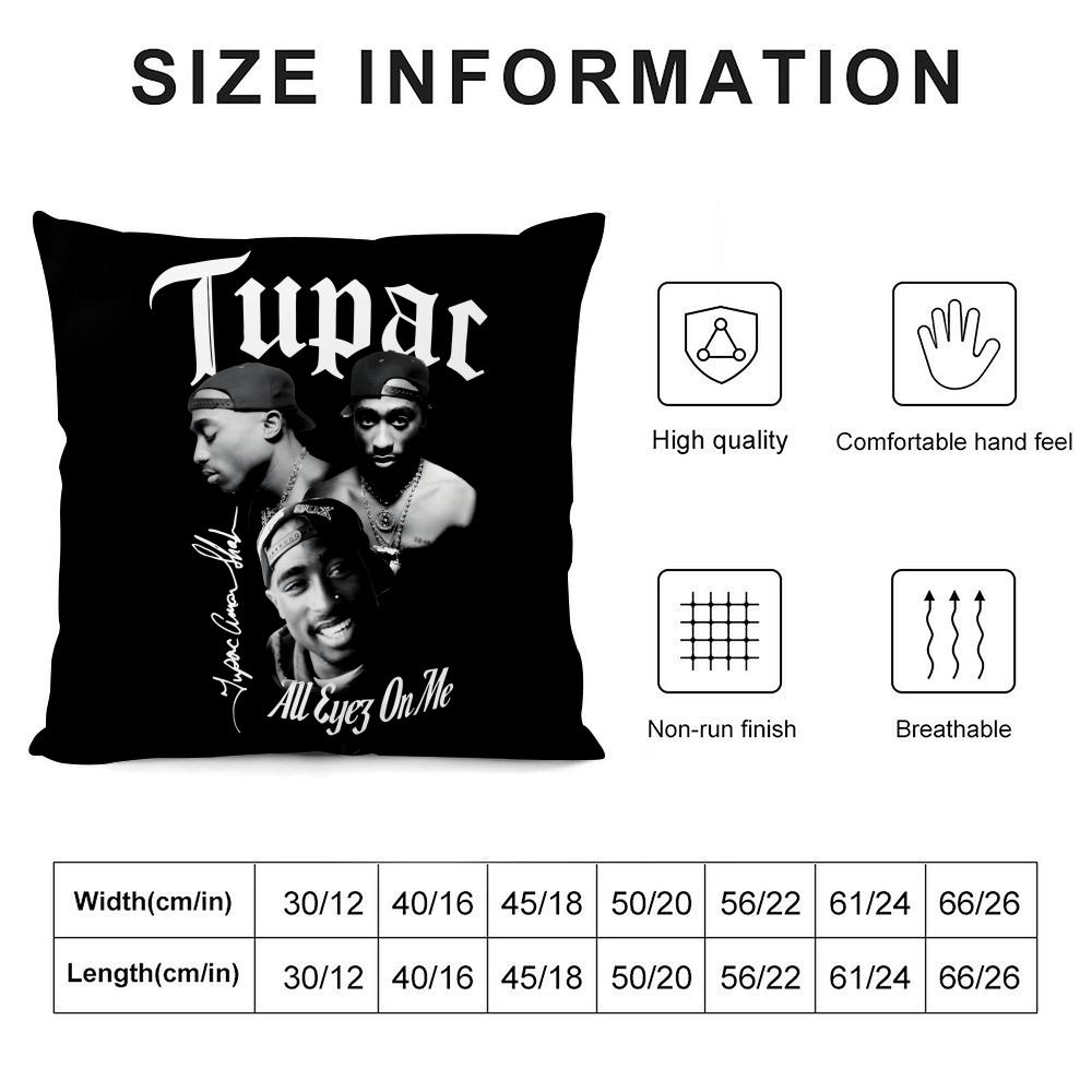 T-Tupac Shakurr Rapper Cushion Cover Pillowcase Ultra Soft Skin Friendly Fabric Cloud Like Comfort & Concealed Zipper