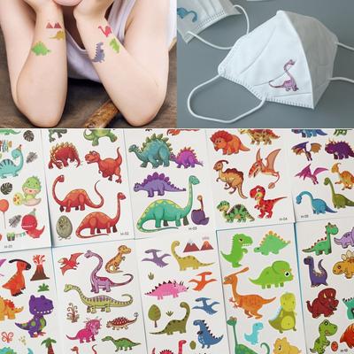 Dinosaur Children's Tattoo Sticker Kids Henna Tattoo Home Play Mask Attached Iconic Character, Tattoo (Dinosaur - 10 Pieces), 10 Pieces