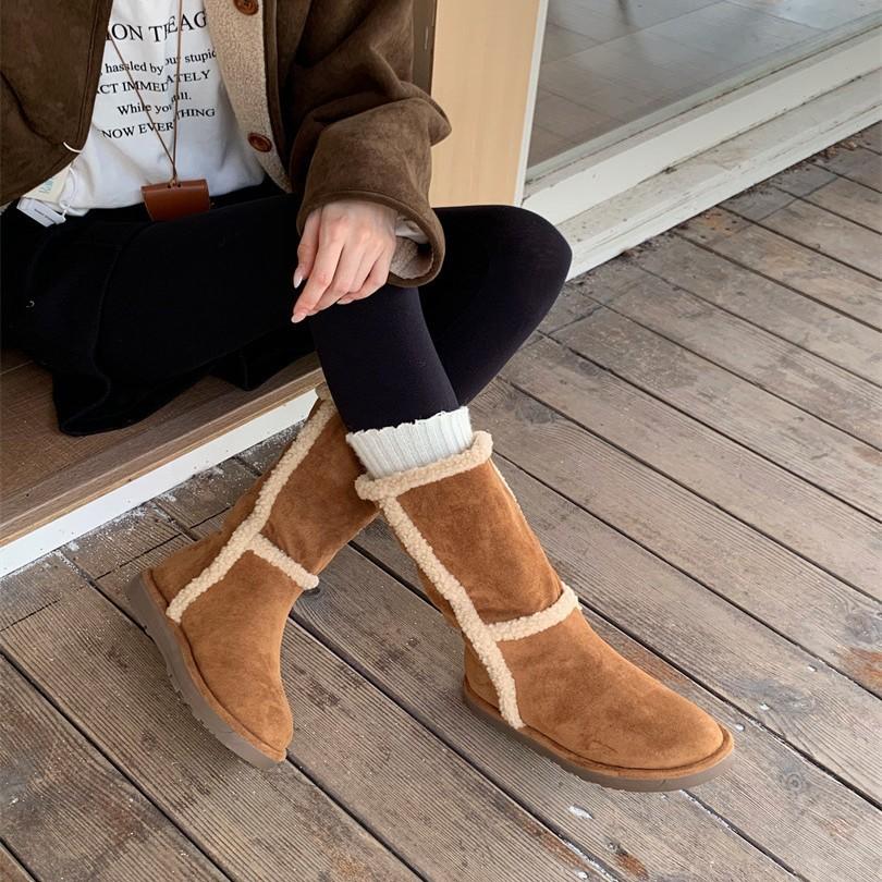 2025 autumn and winter new women's shoes platform plush Martin boots wool cotton boots fashion cashmere two wear snow boots