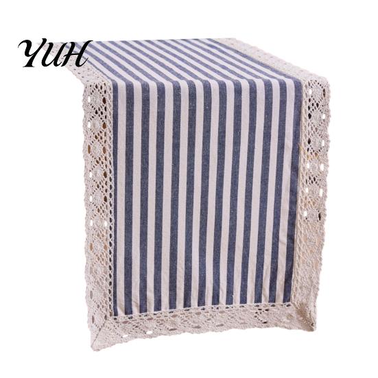 Entryway Table Runner Striped Runner, Lace Trim Cotton Linen for Dining Rustic Farmhouse Home Decor Boho