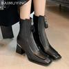 High Heels Schnee Stiefeletten für Damen Klobige Lederschuhe Frau 2025 Trend Winter Pumps Goth Punk Motorrad Botas De Mujer