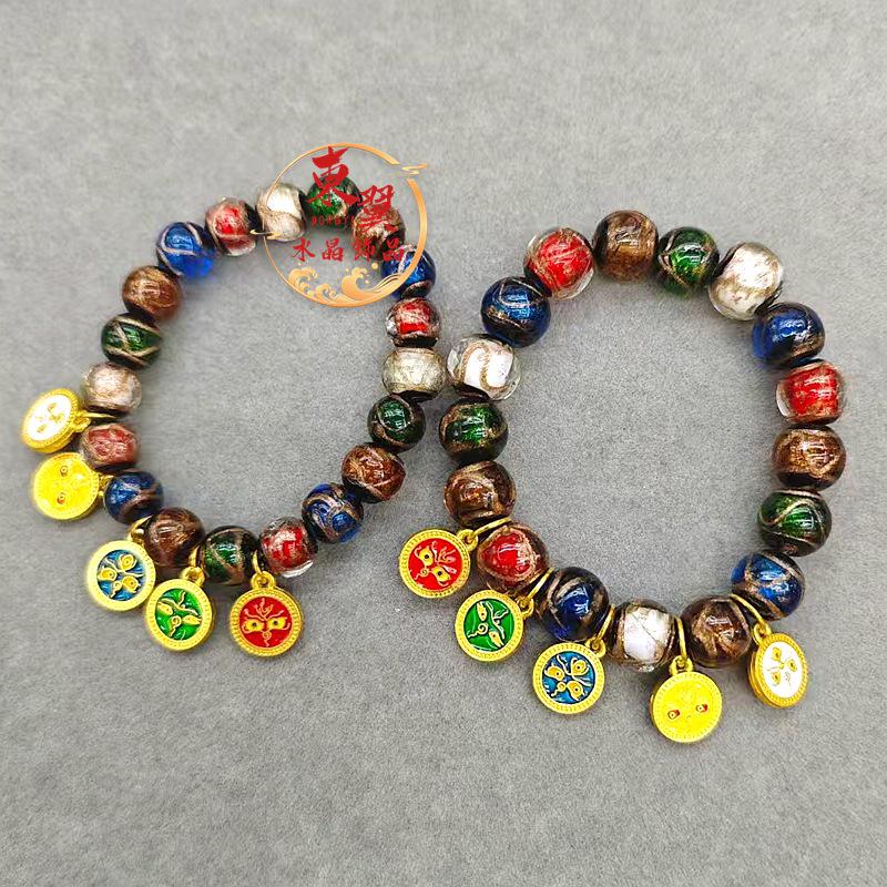 Ancient Handmade Incense Ash Glaze God of Wealth Bracelet with Gold Foil Luck-Turning Beads