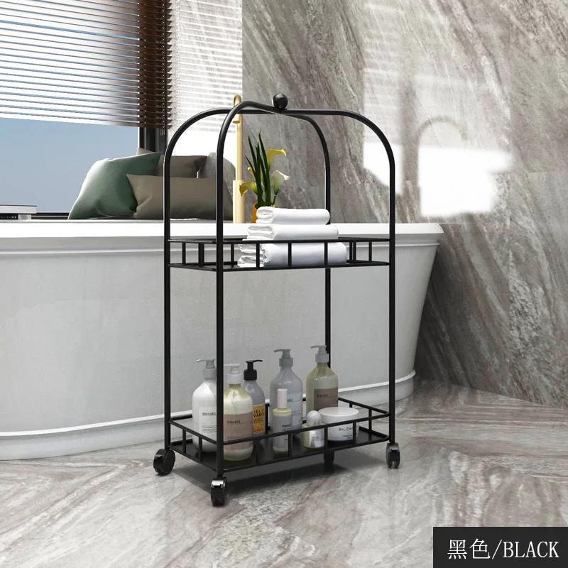 Wrought Iron Kitchen Hotel Furniture Island Table for Household Restaurant Storage Cart Bathroom Coffee Shop Trolley with Wheels
