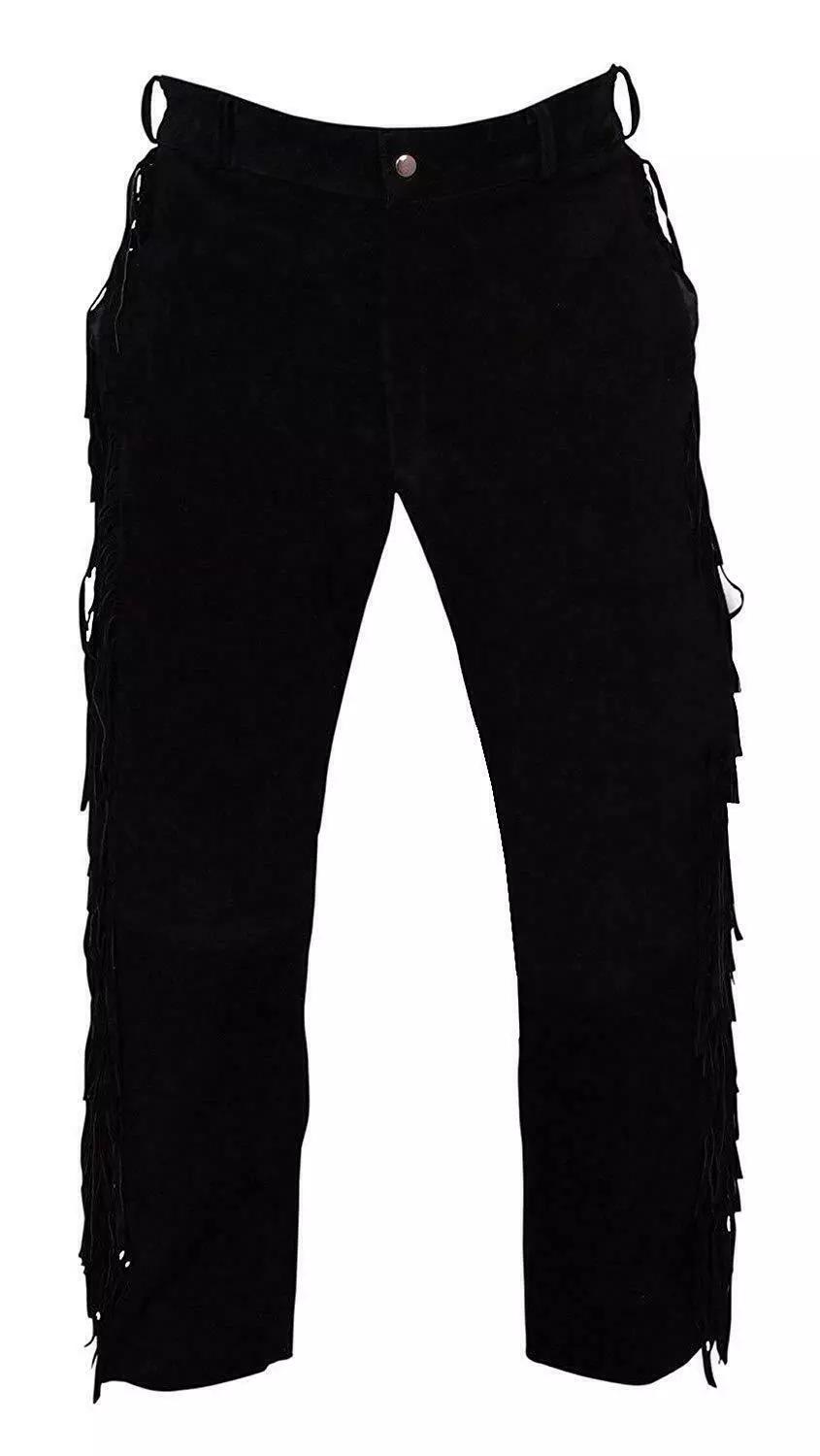 

Black Fringes Soft Men Pant 100% Leather Party Motorcycle Genuine Suede Lambskin 42 красный
