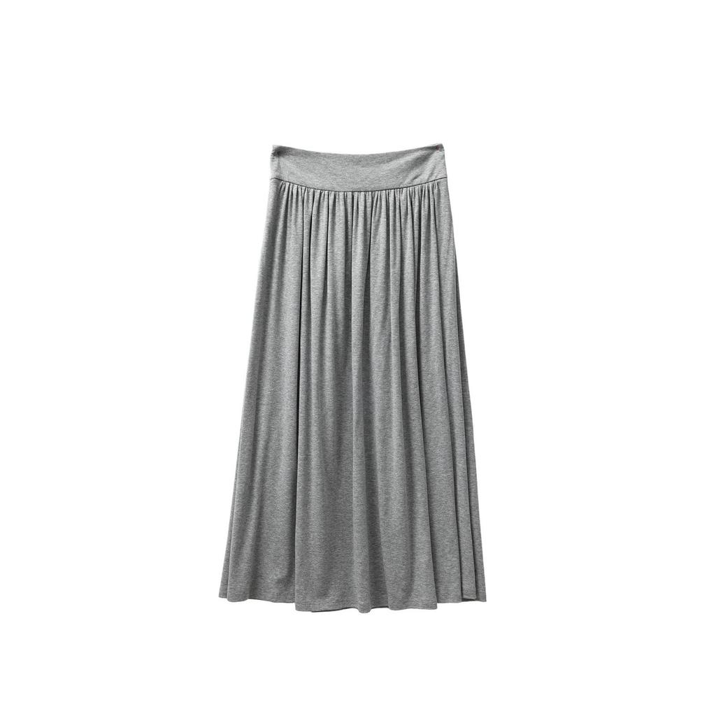 Elegant Gray Pleated High-Waist Maxi Skirt - A-line Spring Design