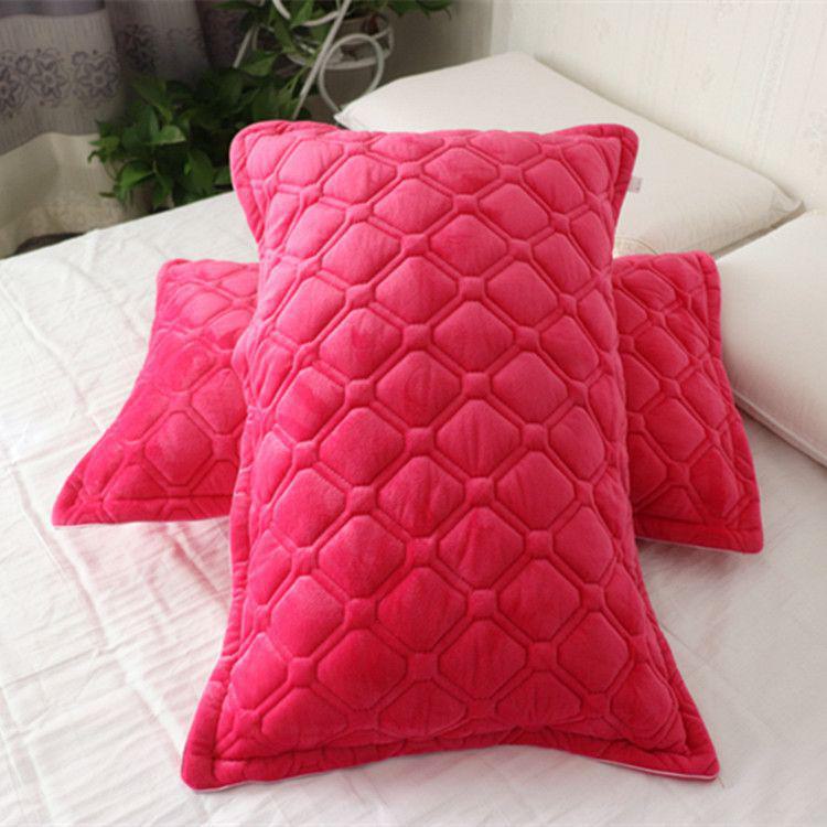 Crystal Velvet Pillowcase 48x74: Autumn/Winter Quilted Flange, Thick, Warm Milk Velvet