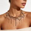 Warstwowy Choker z Frędzlami Wrap dla Kobiet Ręcznie Robiony Geometryczny Łańcuch ze Stopu Złoty Wielowarstwowa Biżuteria Statement