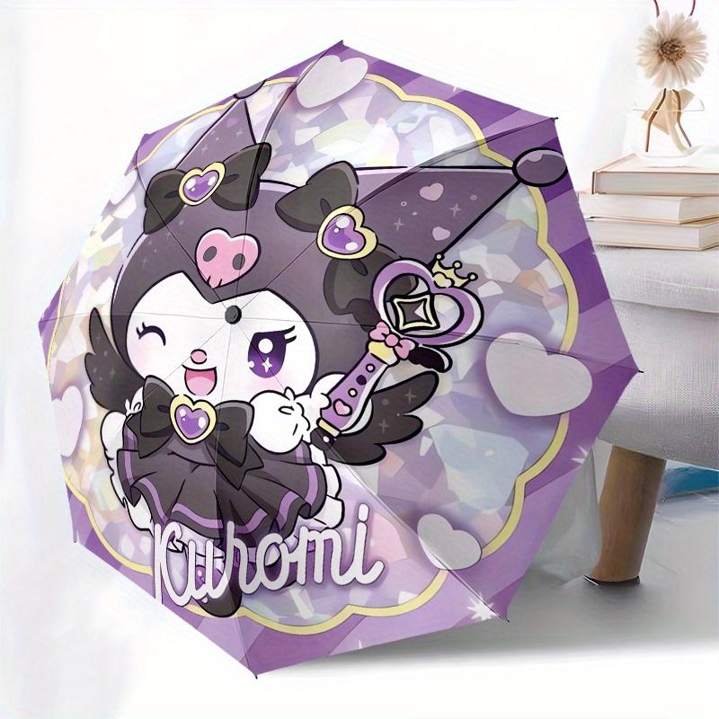 Kuromi,Cute Automatic Folding Umbrella Simple 8 Rib Design, Bright Cartoon Pattern, Durable Iron Frame, Suitable For Travel, Outdoor, Beach