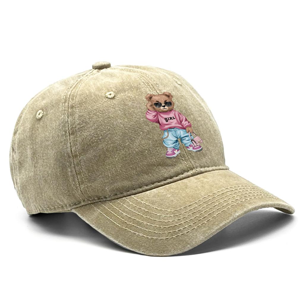 Cool Sunglasses Bear Adjustable Baseball Hat Washed Cotton Trucker Cap Adjustable Buckle Breathable Snapback Caps Camping Hats