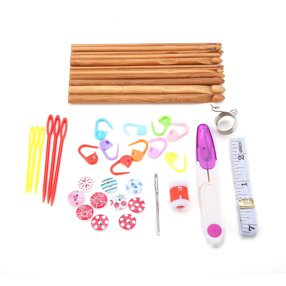 44Pcs Bamboo Circular Crochet Tube Sewing Needle Wood Knitting Tool Set