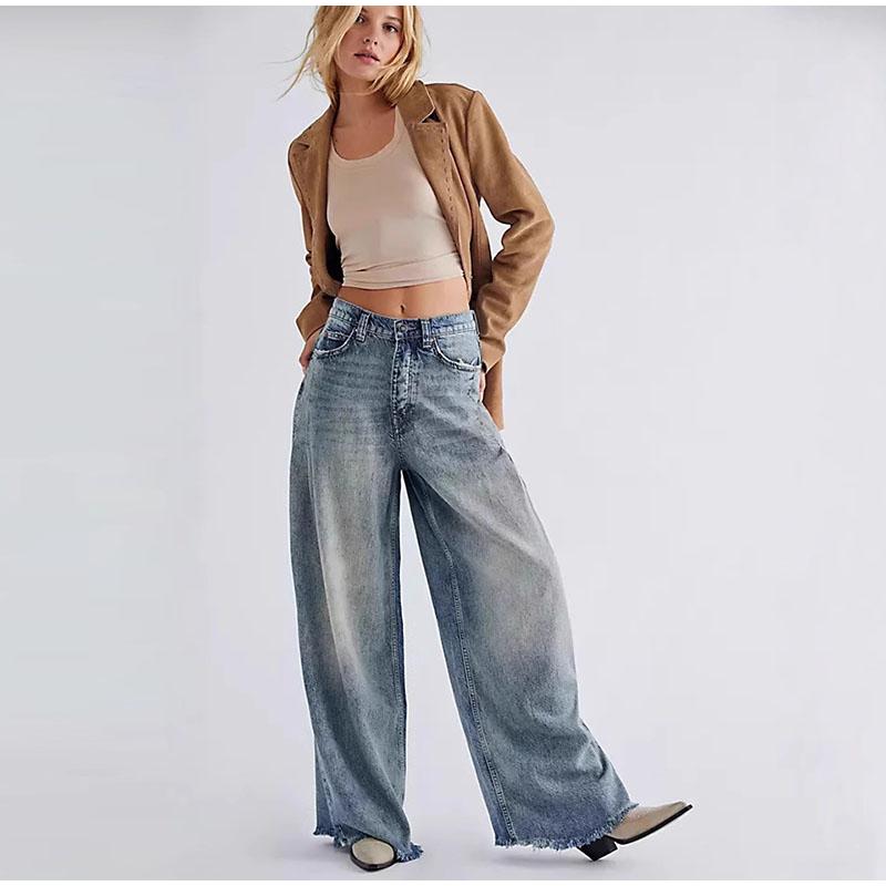 

Винтажные мешковатые джинсы, женская мода 2025 года, новые свободные повседневные однотонные широкие брюки с застежкой-молнией и карманом-ширинкой, с высокой талией, джинсовые брюки XL чёрный/синий