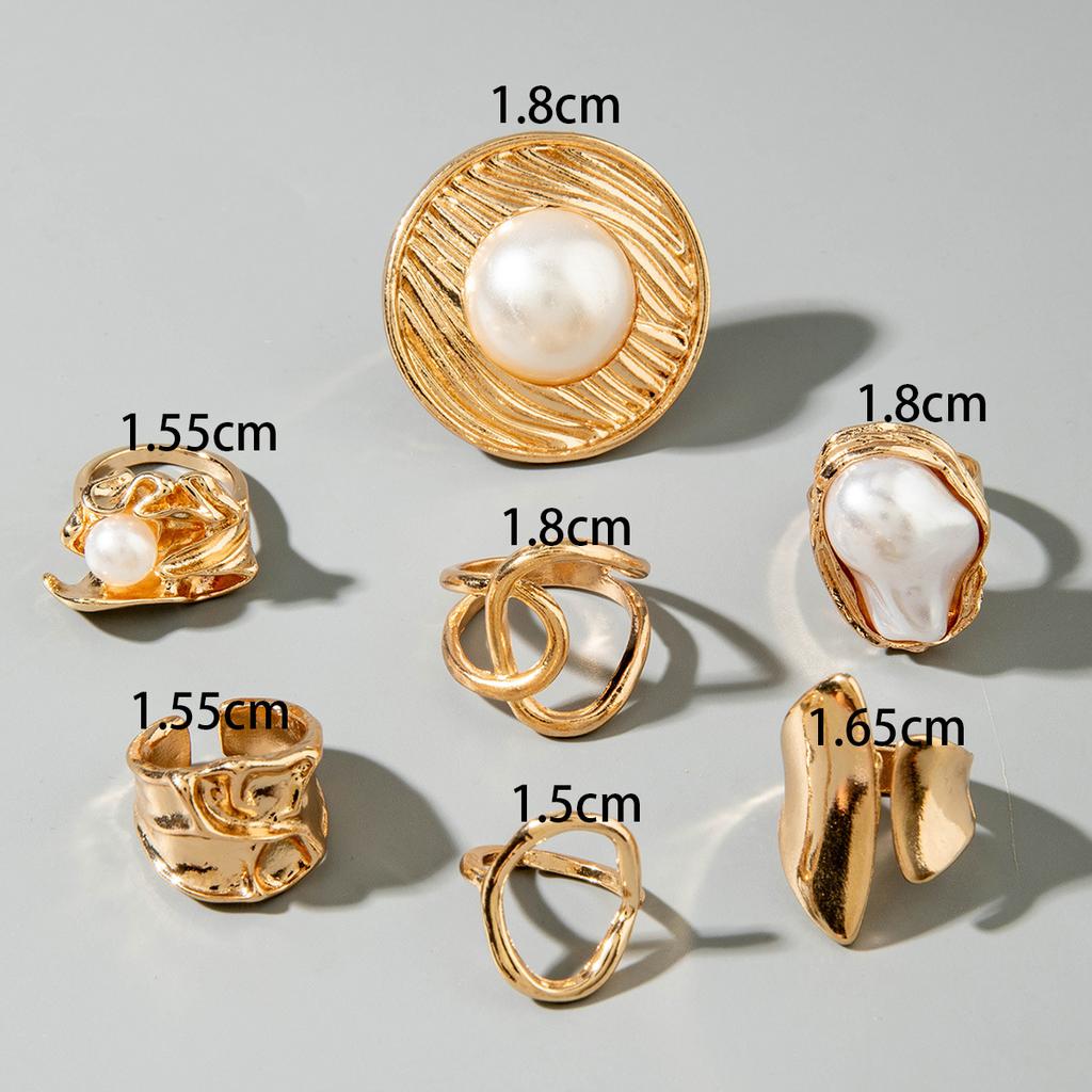 Accessories Geometric Irregular Pearl Alloy Vintage Ring Personality Premium Ring Set
