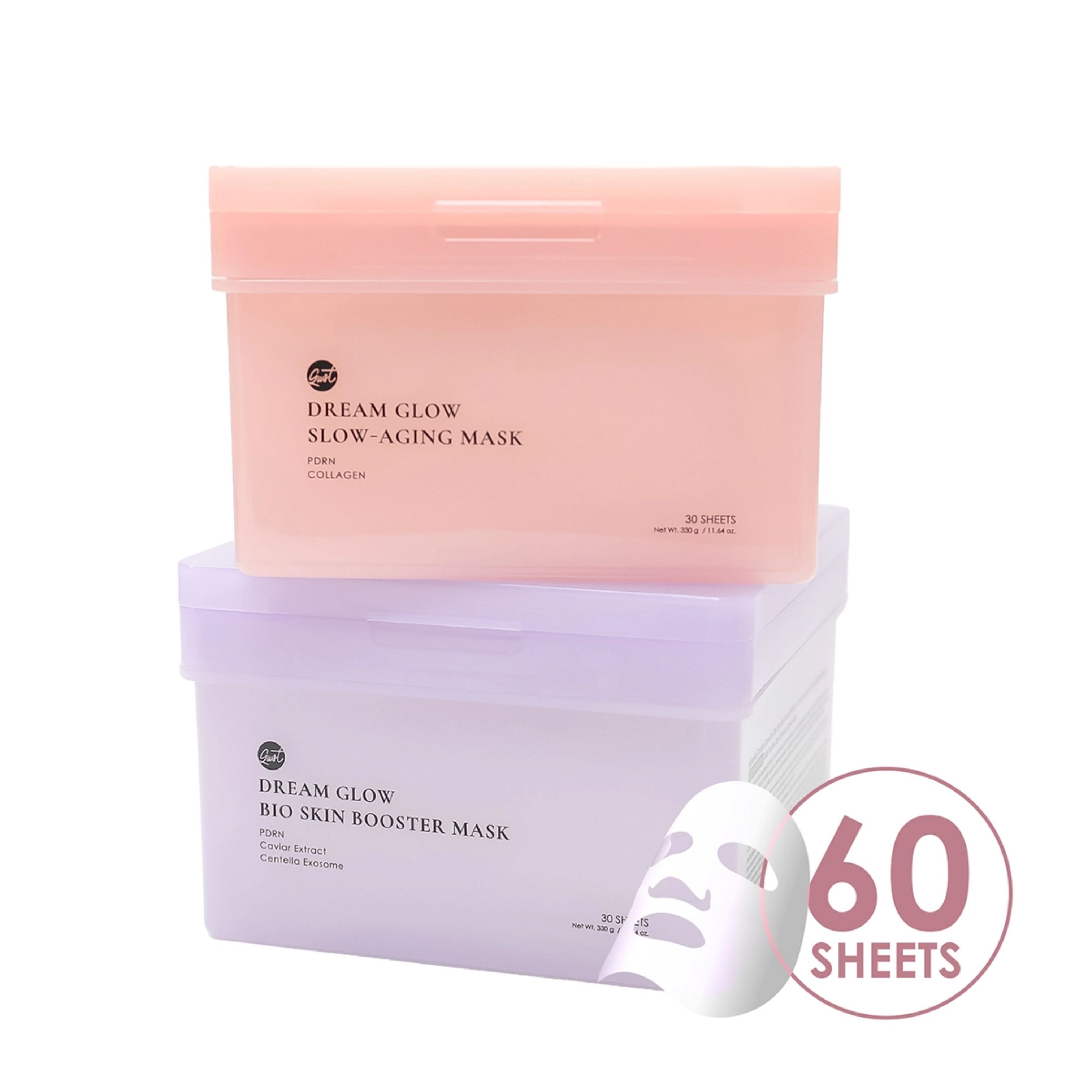 Glowiest Dream Glow Beauty Maskpack 60ct (Calming + Soothing/Slow Aging + Bioskin Booster) Slow Aging + Bioskin Booster