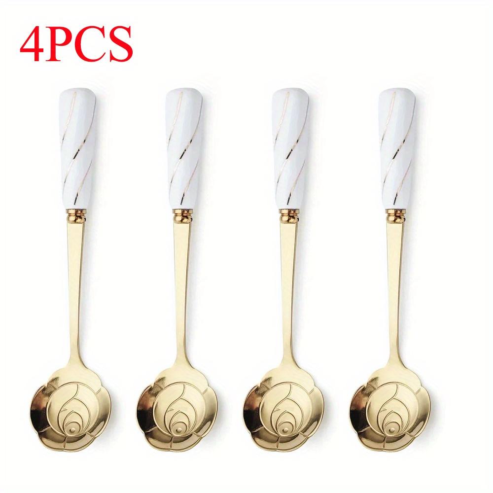 

4PC Coffee Scoop Stainless Steel Flower-shape Spoon Creative Cute Ice Cream Stirring Gilded Tableware Long Handle Icecream Spoon белый