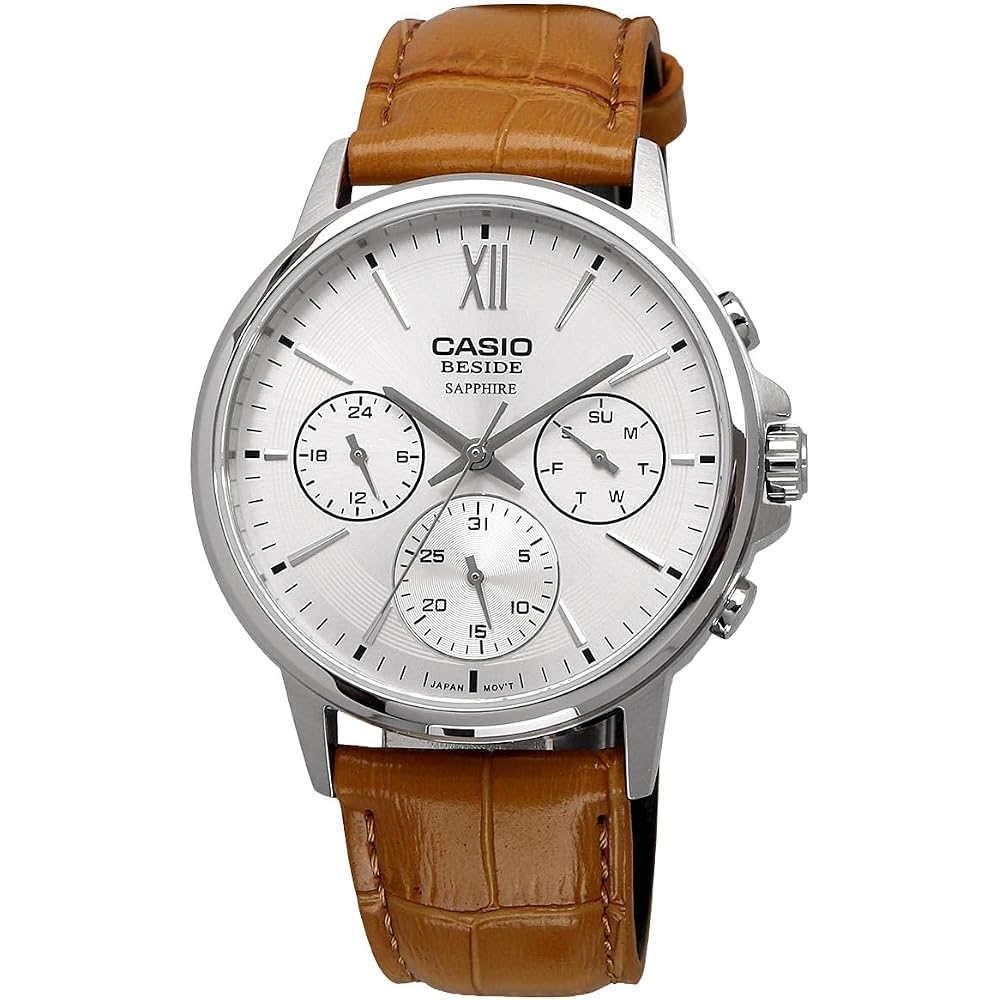 Casio CASIO BESIDE Quartz Men's Watch Sapphire Glass BMS-300L-5AV Camel Color Leather Band Mult...
