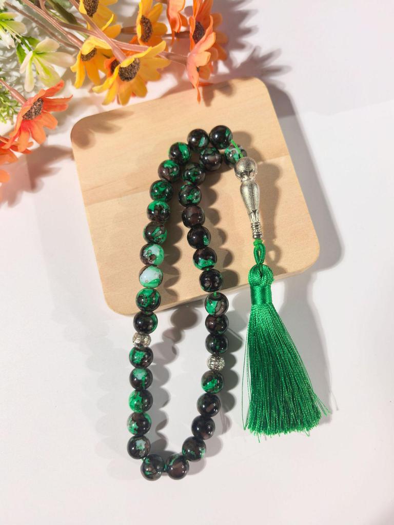 Middle East Islamic Prayer Beads: 33 Large 10mm Flower Glass Beads Ornament