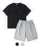 Dolphin Wave Apparel [Set] Dolphin Mini Chain Embroidery 16-Count Short Sleeve T-Shirt Black & Arch Logo Single-Pleat Shorts Melange Grey