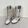 Large-size Boots - New Style Platform Shoes with Mid-calf Height, Lace-up Shoes