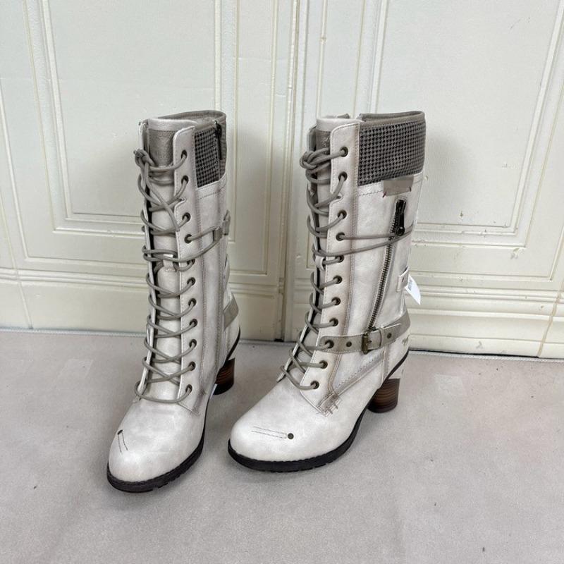 Large-size Boots - New Style Platform Shoes with Mid-calf Height, Lace-up Shoes