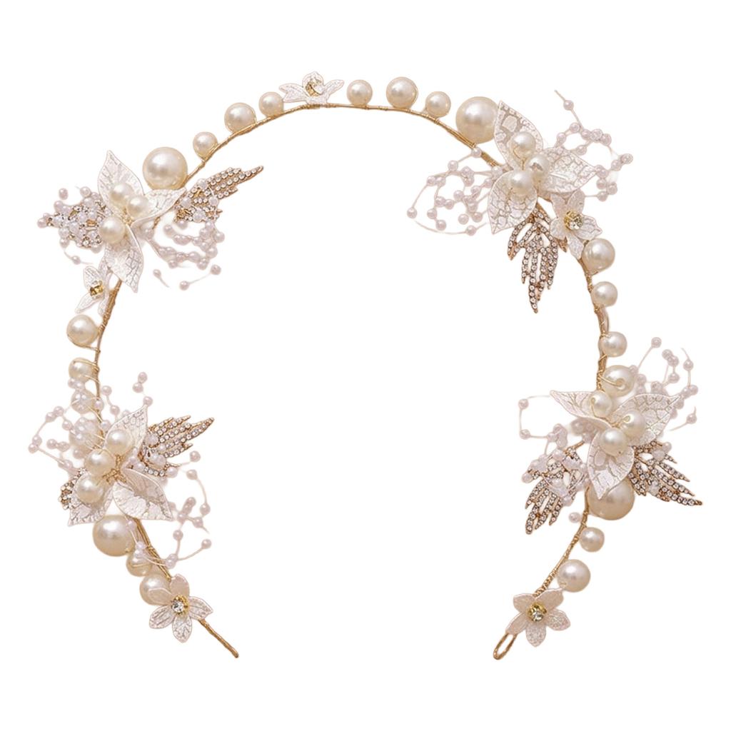 Bridal Rhinestone Leaf Headband Pearl Hairpiece Wedding Accessory