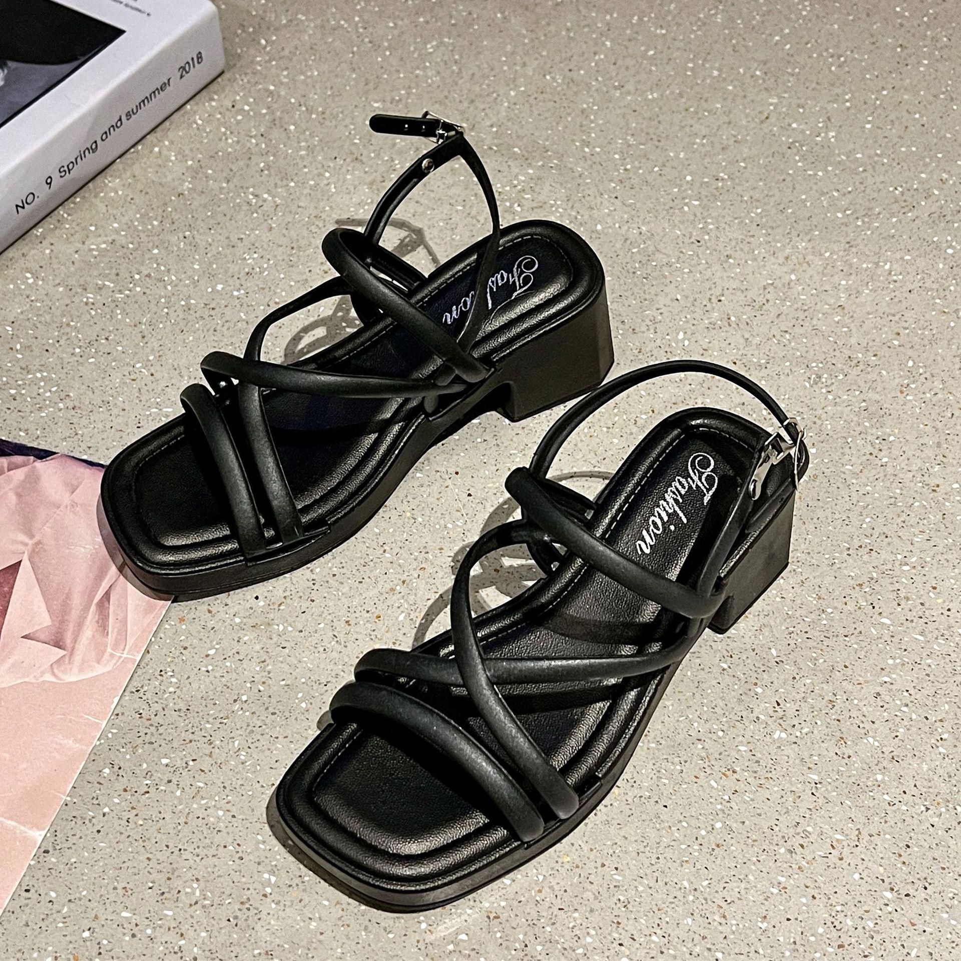 

Женские босоножки Fairy-Style на толстом каблуке с ремешками 2024 года - Летняя мода на высоких каблуках 38-39