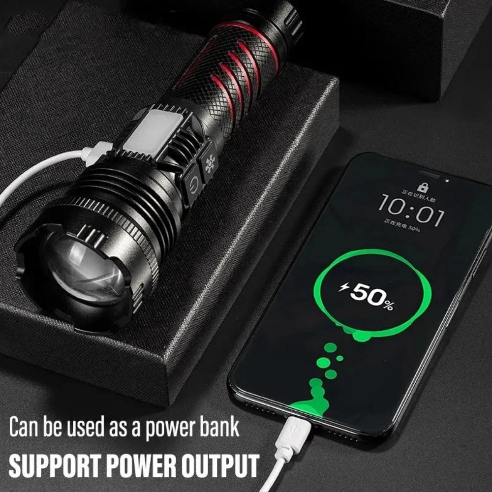Portable Powerful LED Flashlight COB Side Lamp Long-range Aluminum Alloy Torch Type-C Rechargeable For Outdoor Hiking Fishing