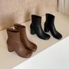 Womens Split Toe Ankle Boots Side Zip Chunky Heel Genuine Leather Short Fashion Footwear