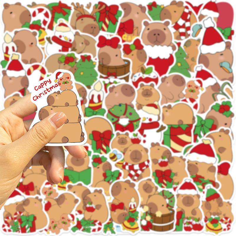 50Pcs Cute Christmas Capybara Stickers Diy Decoration Stationery Guitar Phone Notebook Scrapbook Creative Decals Kids Toys Gift
