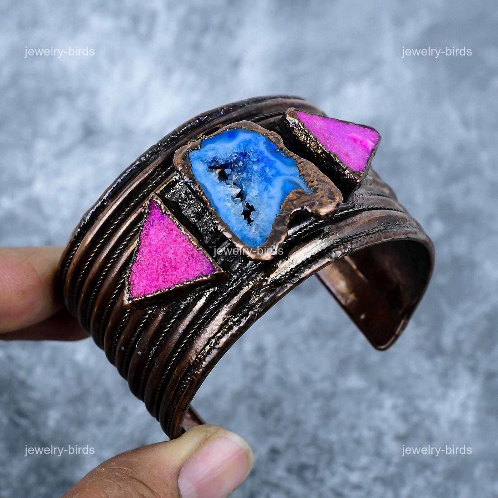 

Blue Solar Quartz Stone Copper New Electroformed Wife Gift Birthday Bangle Cuff VP-126