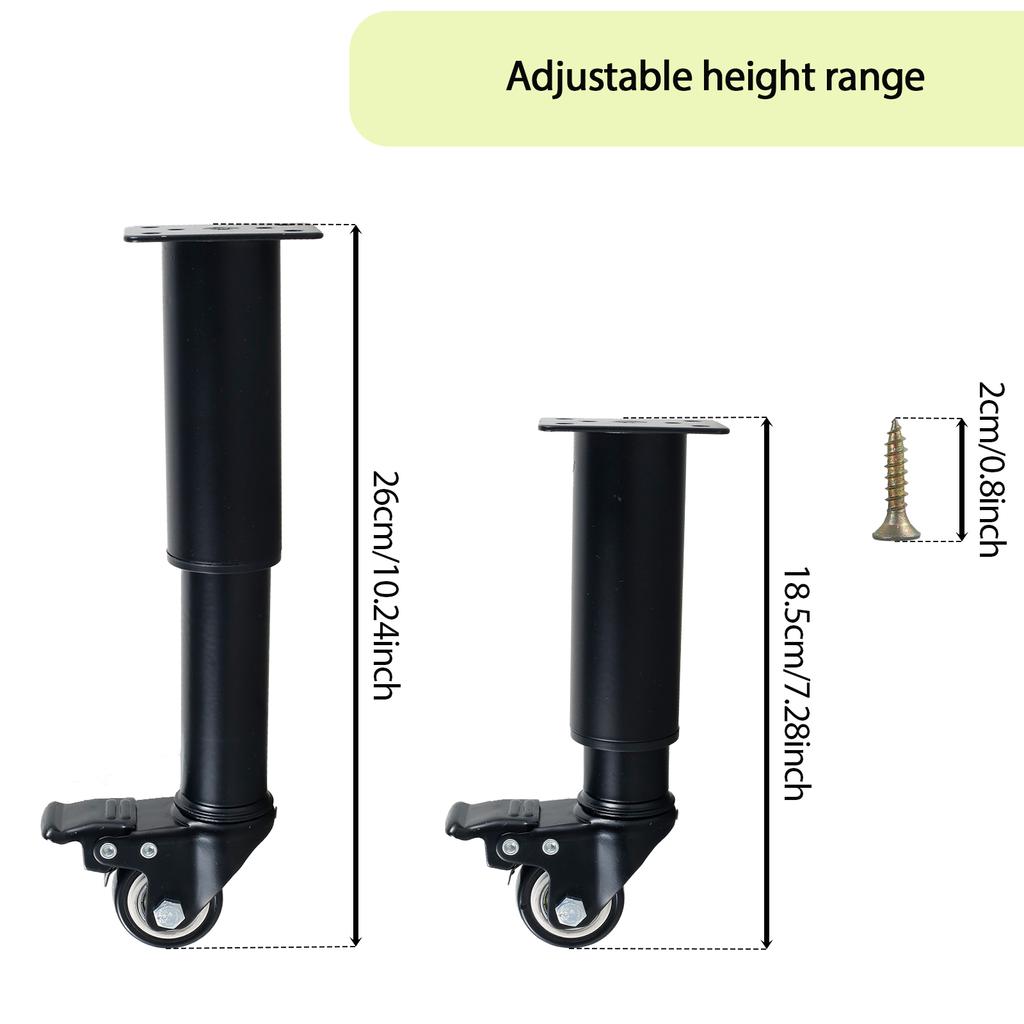 4 SZT. Kółka Meblowe Regulowana Wysokość 7 Do 10 cali Teleskopowe Nogi Meblowe Ciche Kółko Obrotowe 360° Odczepiane z Hamulcem