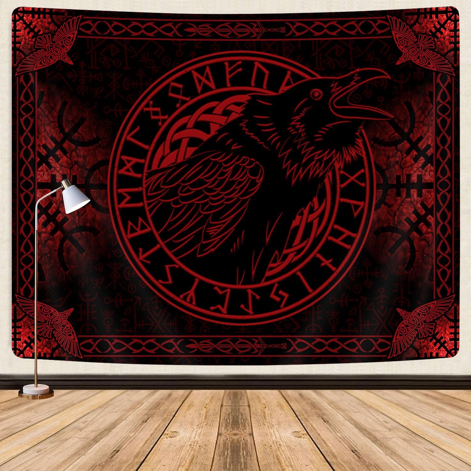 Viking tapestry Scandinavian raven crow runes for meditation 75x100