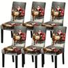 Christmas Dining Chair Covers 4/6Pcs Elastic Seat Covers with Santa Reindeer Floral Pattern for Home Party Holiday Decor
