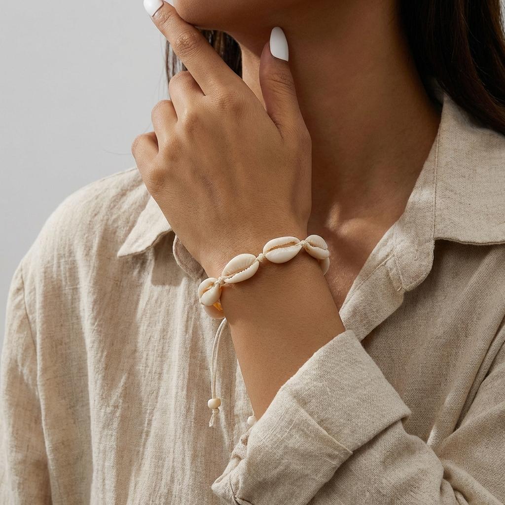 Bohemia Imitation Cowrie Shell Bracelet for Women Handmade Adjustable White Woven Rope Anklet Summer Beach Vacation Jewelry Gift