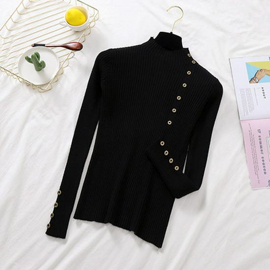 Damen Slim-Fit Langarm Strickpullover - Halber Stehkragen, Neue Herbst/Wintermode 2025