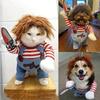 Funny Halloween Pet Dog Cosplay Costume with Wig & Foam Toy Knife, Cute Transformed Outfit for Small Medium Dogs Holiday Party