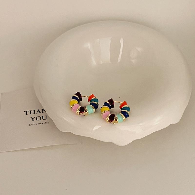 Colorful Zircon Drip Glaze Hoop Earrings: Chic Light Luxury Style for Fashion-Forward Women