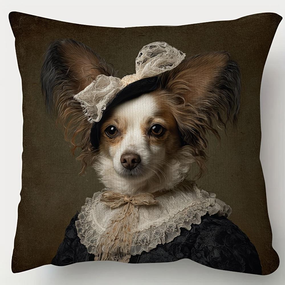 1pc Pillowcase, Revival Period Chihuahua Portrait Pillowcase, 45Cm X 45Cm, Soft And Smooth Texture Polyester Short Plush Fabric, Single-Sided Printed