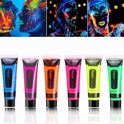 Dunkle Gesichts- und Körperfarbe, Schwarzlicht-Neon-Gesichtsfarbe, leicht zu reinigendes Make-up-Set, im Dunkeln leuchtendes Partyzubehör, mehrfarbig1