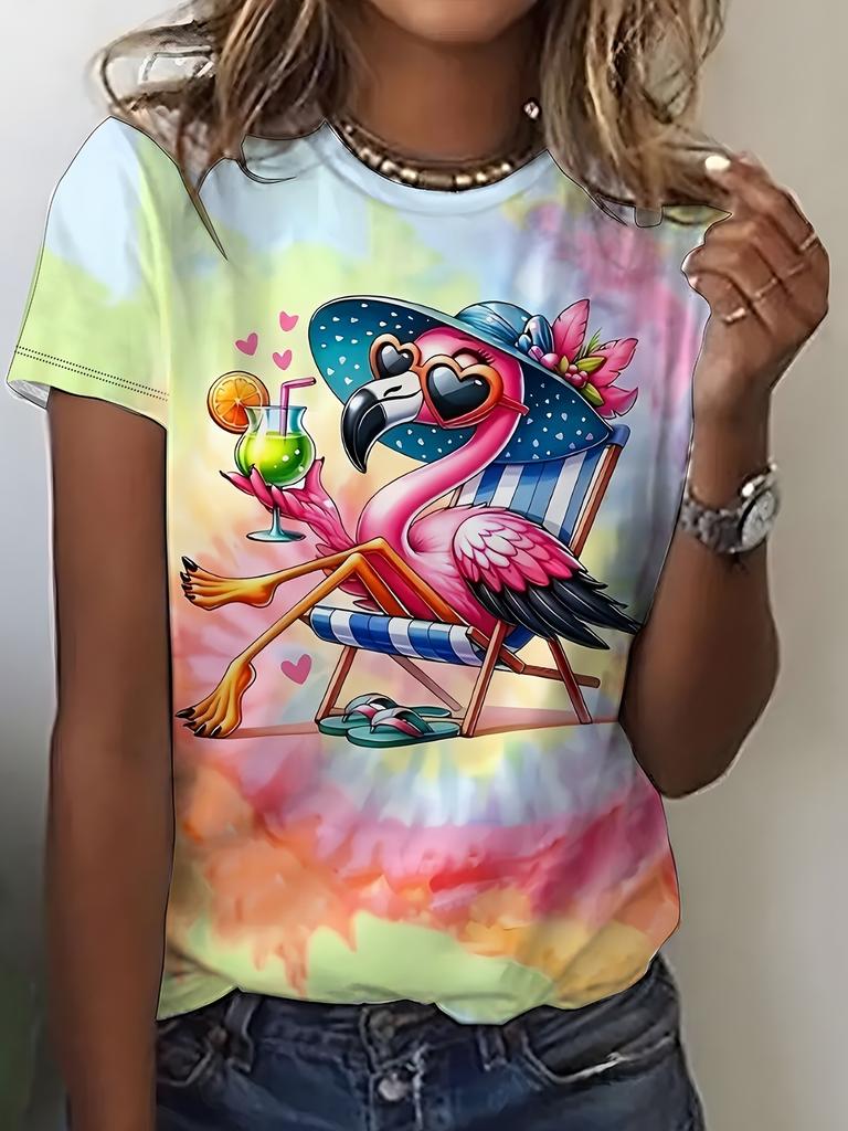 2026 Summer Round Neck Women's T-shirt Fashion 3D Hawaiian Parrot Bird Print Short Sleeve T-shirt Cartoon Casual Top
