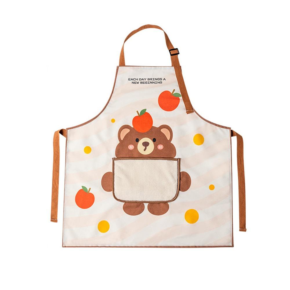 

Cute Canvas Kitchen Apron Cartoon Anti-fouling Cooking Baking Bibs Sleeveless Adjustable Catering Work Clothes for Women кофейный