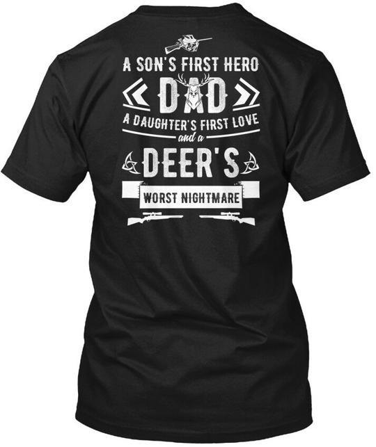 Fathers Day Deer Hunting A Sons First Hero Dad T-Shirt Made in USA Size S to 5XL 2XL