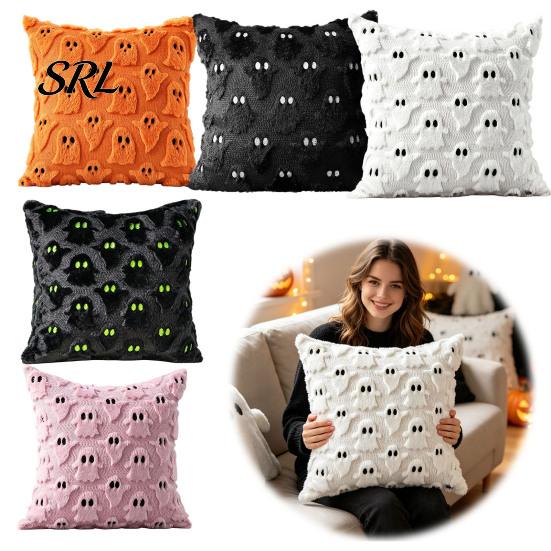 Soft Plush Couch Pillow Covers 2Pcs Halloween Ghost Cushion Covers, Throw 18x18 Decorative Inch Cases for Sofa Bed Chair Cozy