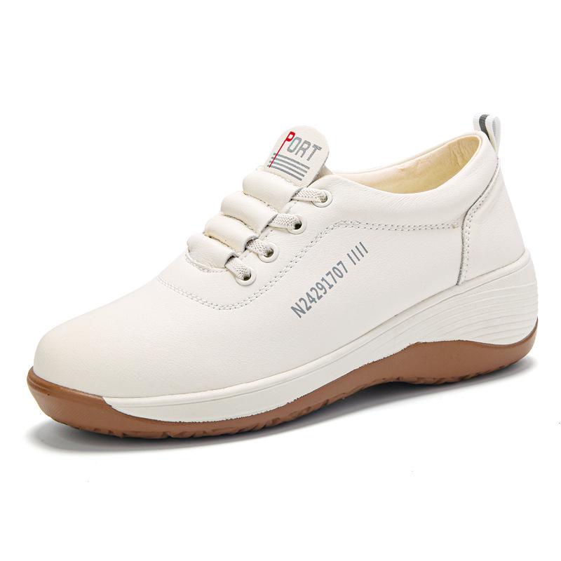 2025 Weiße Echtleder Slip-On Sneaker: Dicksohlige, leichte, rutschfeste, bequeme Freizeitschuhe für Frühling und Herbst.