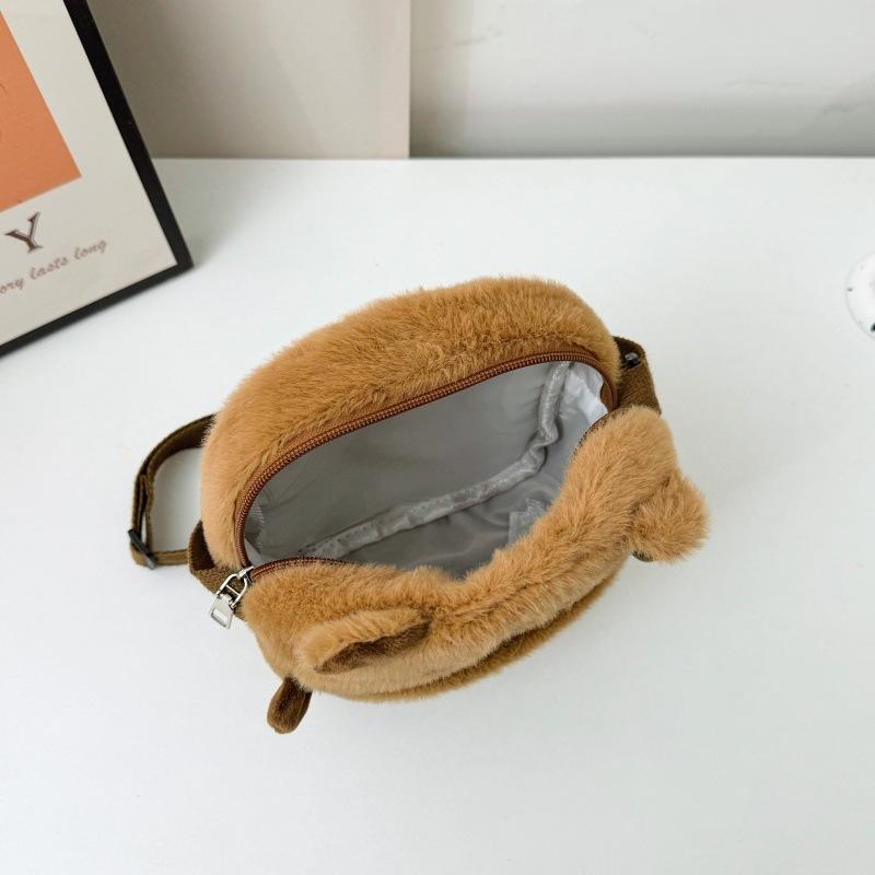 Cute fluffy doll crossbody small round bag cartoon water guinea pig girl student versatile storage shoulder bag