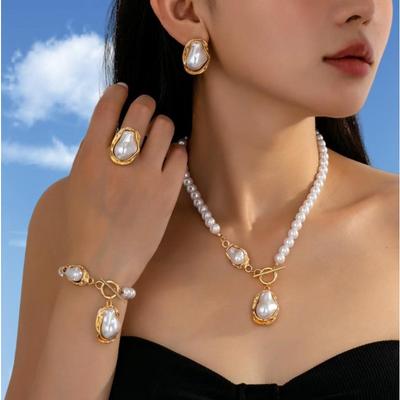 New, Baroque Special-shaped Imitation Pearl Necklace, Bracelet, Ring, Stud Earrings, Temperament, Niche Irregular Women