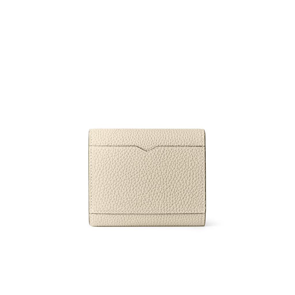 BONAVENTURA Flap Small Wallet in Shrink Leather (Ivory x Etoupe) - European-Grade Leather, Minimalist, Genuine Leather, Perfect Gift (BWAT40-IVET)