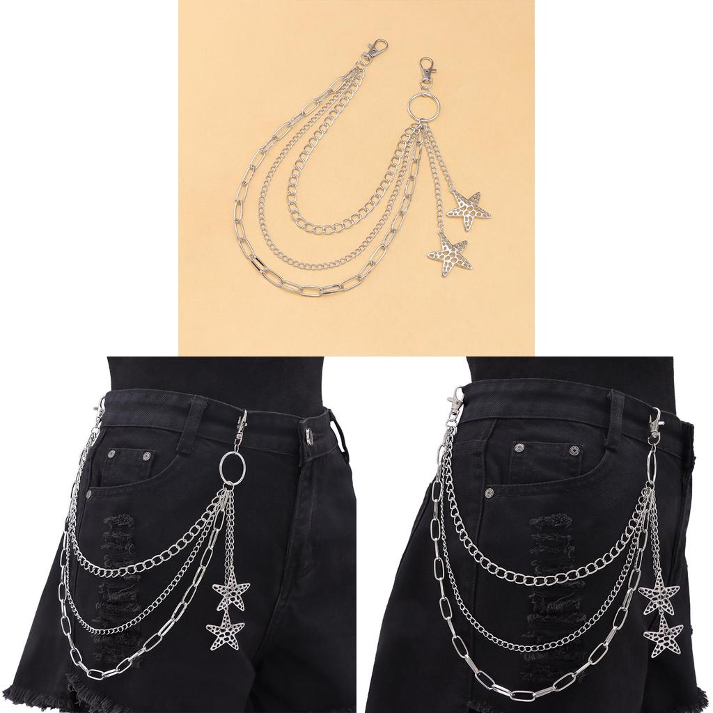 Punk Skateboard Metal Waist Chain With Hollow Star Pendant For Men And Women