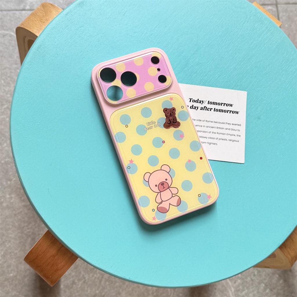 Polka Dot Bear iPhone 15/16/17 Pro Max Anti-Fall Case with Cartoon Design