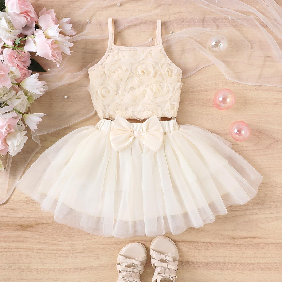 

Girls Fashion Set - Summer Children s Princess Blouse with Bow and Fluffy Skirt Set 9-12M слоновая кость