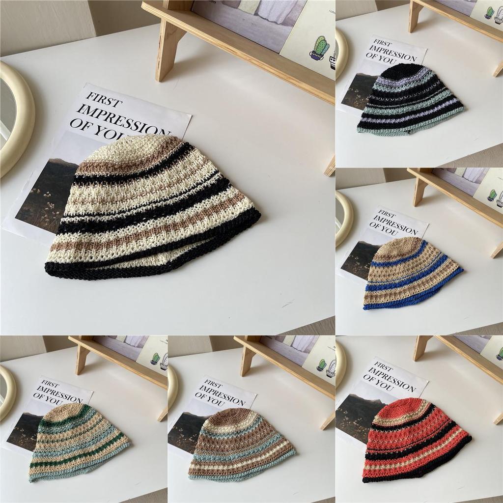 Versatile Style Hat Colored Stripes Womens Sunshade Hatscaps Fishermans